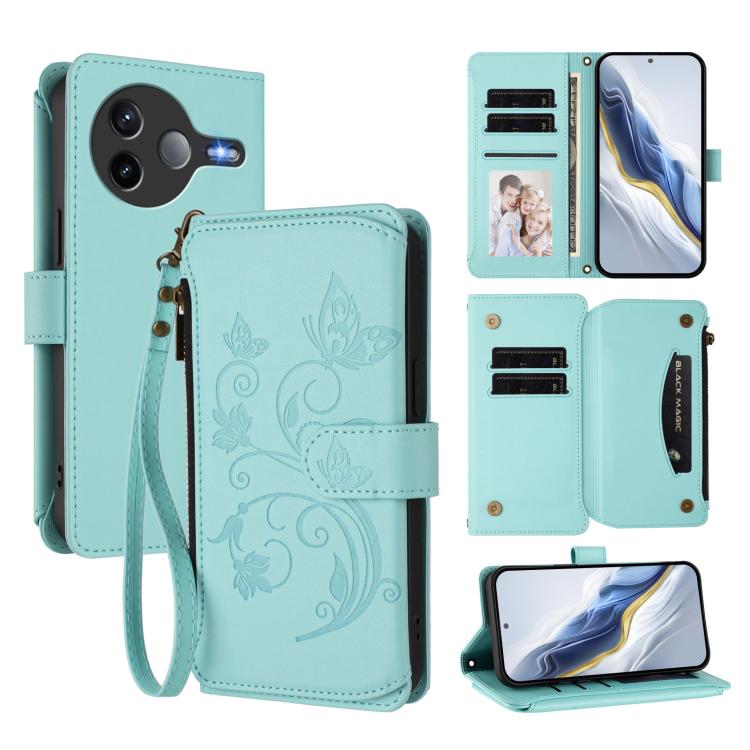 Butterfly Love Flower Multi-card Zipper Wallet Leather Phone Case, For Xiaomi Poco F7 Pro / Redmi K80, For Xiaomi Poco M7 5G / Poco C75 4G, For Xiaomi 15 Ultra, For Xiaomi Poco X7 Pro, For Xiaomi 15 Pro, For Xiaomi 15