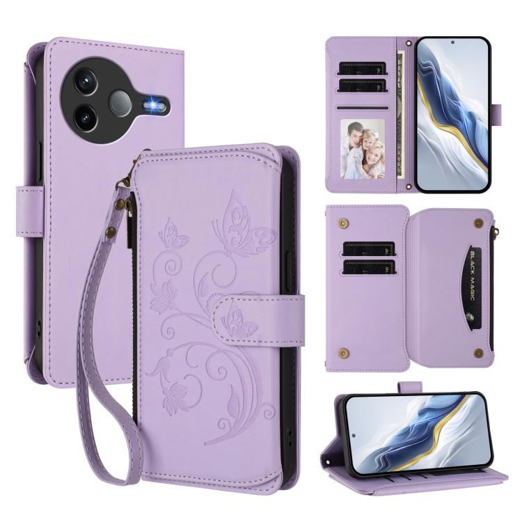 Butterfly Love Flower Multi-card Zipper Wallet Leather Phone Case, For Xiaomi Poco F7 Pro / Redmi K80, For Xiaomi Poco M7 5G / Poco C75 4G, For Xiaomi 15 Ultra, For Xiaomi Poco X7 Pro, For Xiaomi 15 Pro, For Xiaomi 15