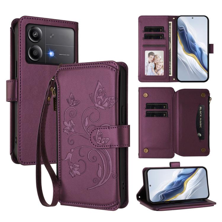 Butterfly Love Flower Multi-card Zipper Wallet Leather Phone Case, For Xiaomi 14T Pro, For Xiaomi 14T, For Xiaomi Poco F6, For Xiaomi Poco F6 Pro, For Xiaomi Poco X6 Neo, For Xiaomi Poco X6 Pro