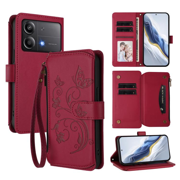 Butterfly Love Flower Multi-card Zipper Wallet Leather Phone Case, For Xiaomi 14T Pro, For Xiaomi 14T, For Xiaomi Poco F6, For Xiaomi Poco F6 Pro, For Xiaomi Poco X6 Neo, For Xiaomi Poco X6 Pro