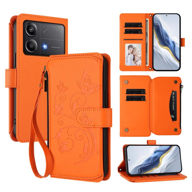 Butterfly Love Flower Multi-card Zipper Wallet Leather Phone Case, For Xiaomi 14T Pro, For Xiaomi 14T, For Xiaomi Poco F6, For Xiaomi Poco F6 Pro, For Xiaomi Poco X6 Neo, For Xiaomi Poco X6 Pro