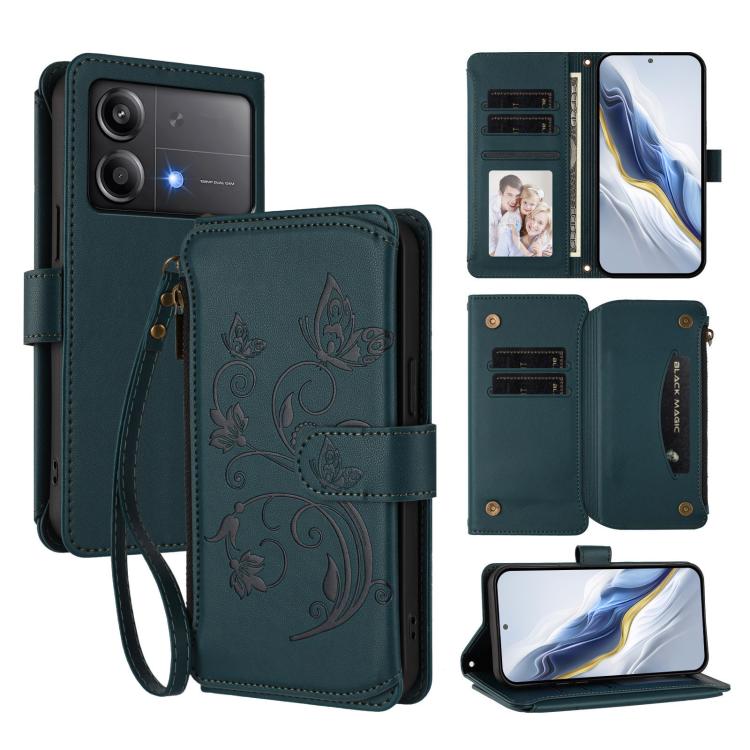 Butterfly Love Flower Multi-card Zipper Wallet Leather Phone Case, For Xiaomi 14T Pro, For Xiaomi 14T, For Xiaomi Poco F6, For Xiaomi Poco F6 Pro, For Xiaomi Poco X6 Neo, For Xiaomi Poco X6 Pro