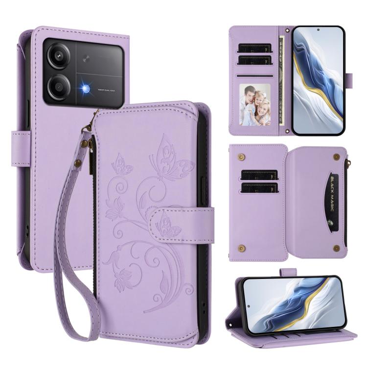 Butterfly Love Flower Multi-card Zipper Wallet Leather Phone Case, For Xiaomi 14T Pro, For Xiaomi 14T, For Xiaomi Poco F6, For Xiaomi Poco F6 Pro, For Xiaomi Poco X6 Neo, For Xiaomi Poco X6 Pro