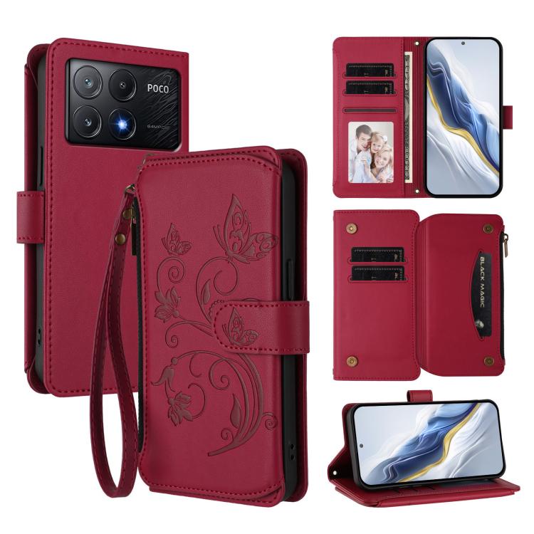 Butterfly Love Flower Multi-card Zipper Wallet Leather Phone Case, For Xiaomi 14T Pro, For Xiaomi 14T, For Xiaomi Poco F6, For Xiaomi Poco F6 Pro, For Xiaomi Poco X6 Neo, For Xiaomi Poco X6 Pro