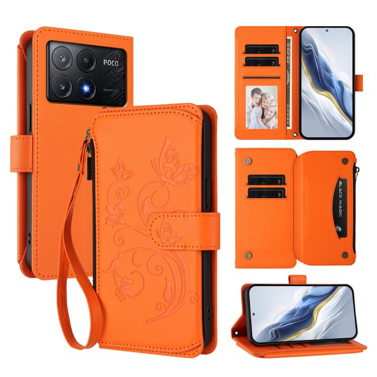 Butterfly Love Flower Multi-card Zipper Wallet Leather Phone Case, For Xiaomi 14T Pro, For Xiaomi 14T, For Xiaomi Poco F6, For Xiaomi Poco F6 Pro, For Xiaomi Poco X6 Neo, For Xiaomi Poco X6 Pro