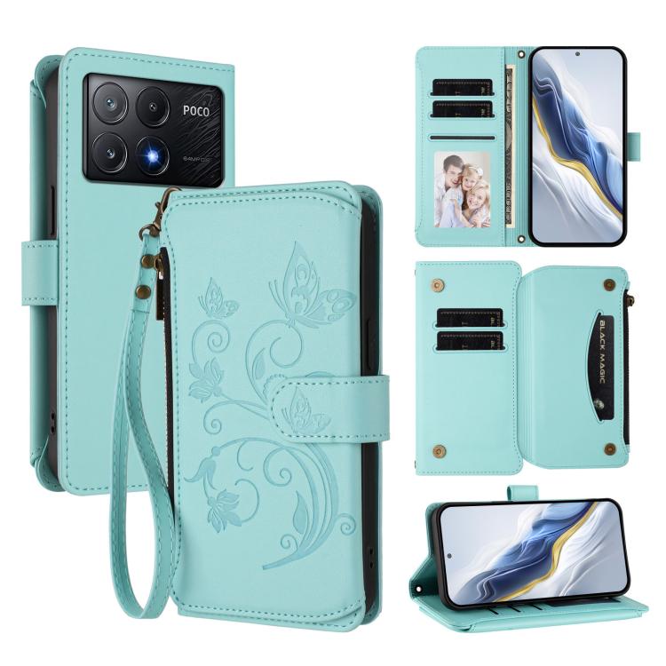Butterfly Love Flower Multi-card Zipper Wallet Leather Phone Case, For Xiaomi 14T Pro, For Xiaomi 14T, For Xiaomi Poco F6, For Xiaomi Poco F6 Pro, For Xiaomi Poco X6 Neo, For Xiaomi Poco X6 Pro