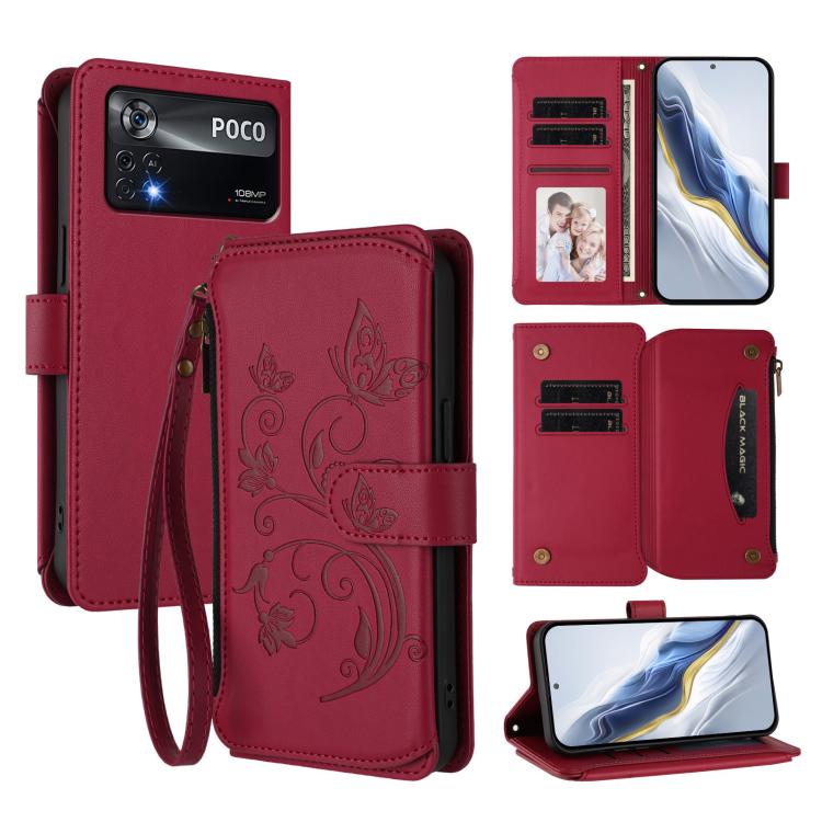 Butterfly Love Flower Multi-card Zipper Wallet Leather Phone Case, For Xiaomi 12 / Xiaomi 12X / Xiaomi 12S, For Xiaomi 12 Lite, For Xiaomi Poco C40 / Redmi 10C, For Xiaomi Civi 1S, For Xiaomi Poco M4 Pro 4G, For Xiaomi Poco X4 Pro 5G
