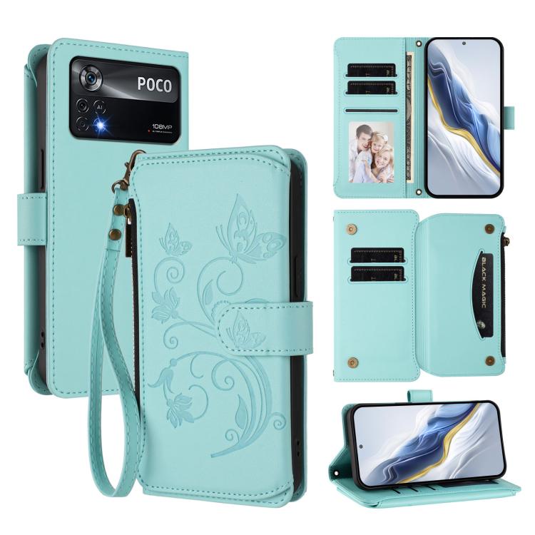 Butterfly Love Flower Multi-card Zipper Wallet Leather Phone Case, For Xiaomi 12 / Xiaomi 12X / Xiaomi 12S, For Xiaomi 12 Lite, For Xiaomi Poco C40 / Redmi 10C, For Xiaomi Civi 1S, For Xiaomi Poco M4 Pro 4G, For Xiaomi Poco X4 Pro 5G