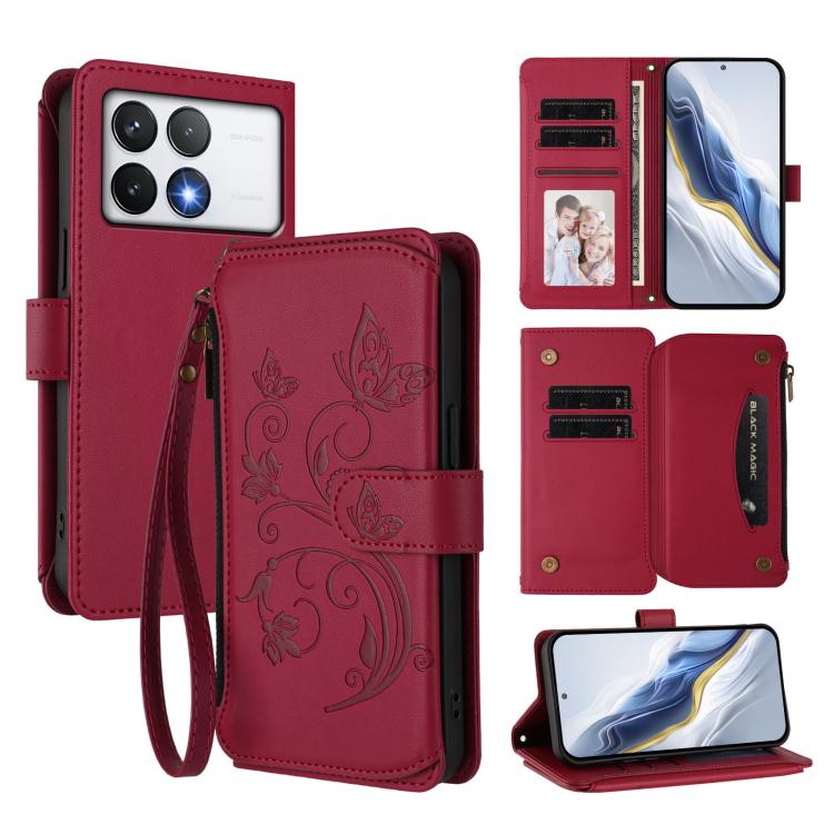 Butterfly Love Flower Multi-card Zipper Wallet Leather Phone Case, For Xiaomi 14T Pro, For Xiaomi 14T, For Xiaomi Poco F6, For Xiaomi Poco F6 Pro, For Xiaomi Poco X6 Neo, For Xiaomi Poco X6 Pro