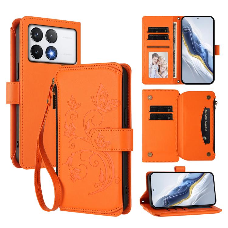 Butterfly Love Flower Multi-card Zipper Wallet Leather Phone Case, For Xiaomi 14T Pro, For Xiaomi 14T, For Xiaomi Poco F6, For Xiaomi Poco F6 Pro, For Xiaomi Poco X6 Neo, For Xiaomi Poco X6 Pro