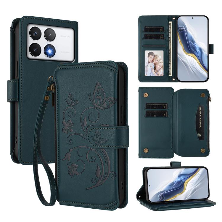 Butterfly Love Flower Multi-card Zipper Wallet Leather Phone Case, For Xiaomi 14T Pro, For Xiaomi 14T, For Xiaomi Poco F6, For Xiaomi Poco F6 Pro, For Xiaomi Poco X6 Neo, For Xiaomi Poco X6 Pro