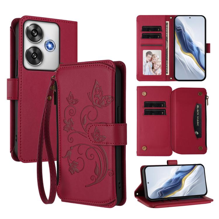Butterfly Love Flower Multi-card Zipper Wallet Leather Phone Case, For Xiaomi 14T Pro, For Xiaomi 14T, For Xiaomi Poco F6, For Xiaomi Poco F6 Pro, For Xiaomi Poco X6 Neo, For Xiaomi Poco X6 Pro