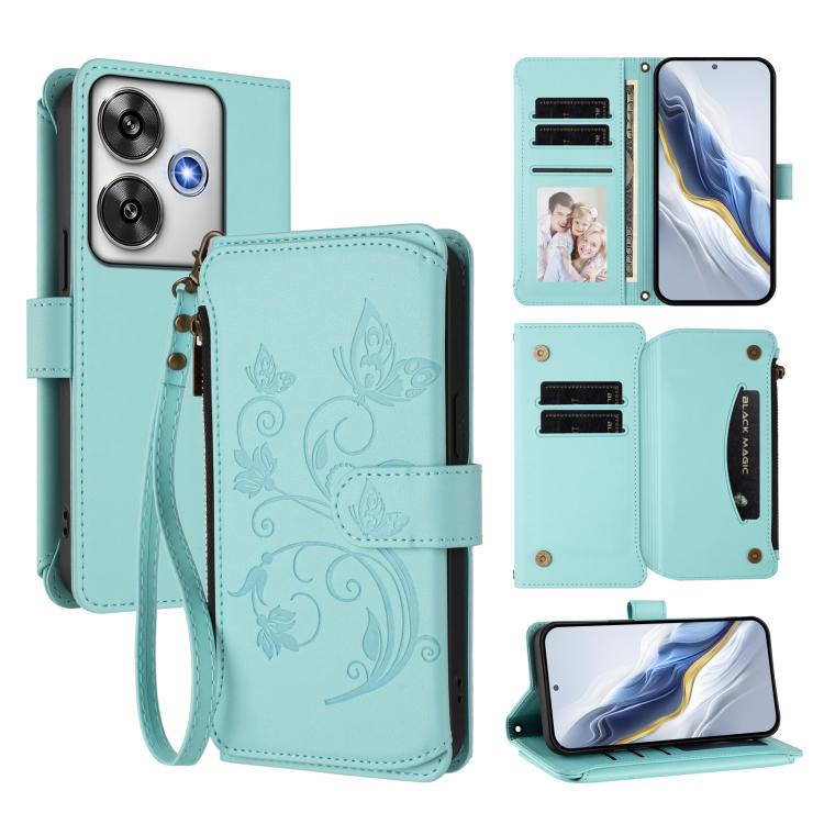Butterfly Love Flower Multi-card Zipper Wallet Leather Phone Case, For Xiaomi 14T Pro, For Xiaomi 14T, For Xiaomi Poco F6, For Xiaomi Poco F6 Pro, For Xiaomi Poco X6 Neo, For Xiaomi Poco X6 Pro