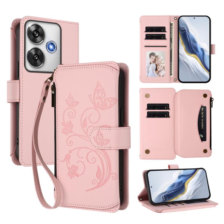 Butterfly Love Flower Multi-card Zipper Wallet Leather Phone Case, For Xiaomi 14T Pro, For Xiaomi 14T, For Xiaomi Poco F6, For Xiaomi Poco F6 Pro, For Xiaomi Poco X6 Neo, For Xiaomi Poco X6 Pro