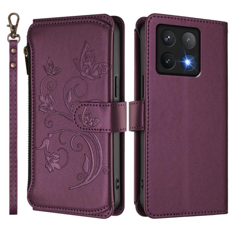 Butterfly Love Flower Multi-card Zipper Wallet Leather Phone Case, For Xiaomi 14T Pro, For Xiaomi 14T, For Xiaomi Poco F6, For Xiaomi Poco F6 Pro, For Xiaomi Poco X6 Neo, For Xiaomi Poco X6 Pro