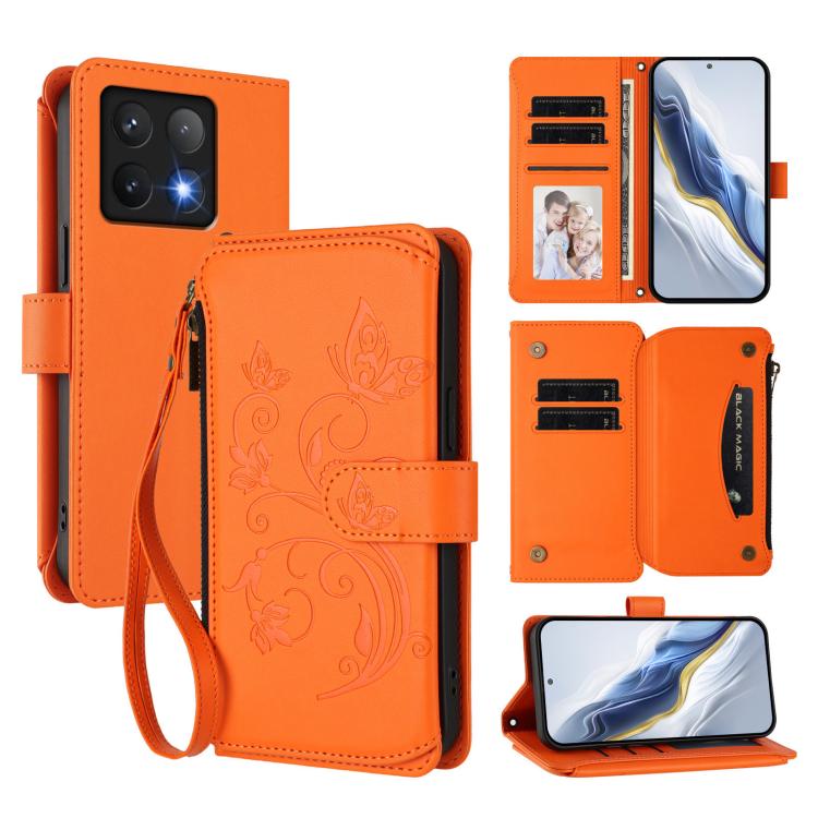 Butterfly Love Flower Multi-card Zipper Wallet Leather Phone Case, For Xiaomi 14T Pro, For Xiaomi 14T, For Xiaomi Poco F6, For Xiaomi Poco F6 Pro, For Xiaomi Poco X6 Neo, For Xiaomi Poco X6 Pro
