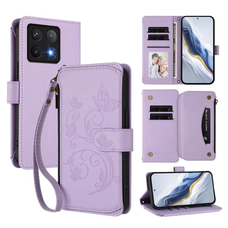 Butterfly Love Flower Multi-card Zipper Wallet Leather Phone Case, For Xiaomi 14T Pro, For Xiaomi 14T, For Xiaomi Poco F6, For Xiaomi Poco F6 Pro, For Xiaomi Poco X6 Neo, For Xiaomi Poco X6 Pro