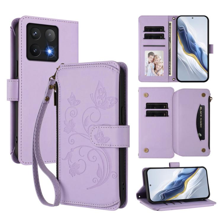 Butterfly Love Flower Multi-card Zipper Wallet Leather Phone Case, For Xiaomi 14T Pro, For Xiaomi 14T, For Xiaomi Poco F6, For Xiaomi Poco F6 Pro, For Xiaomi Poco X6 Neo, For Xiaomi Poco X6 Pro