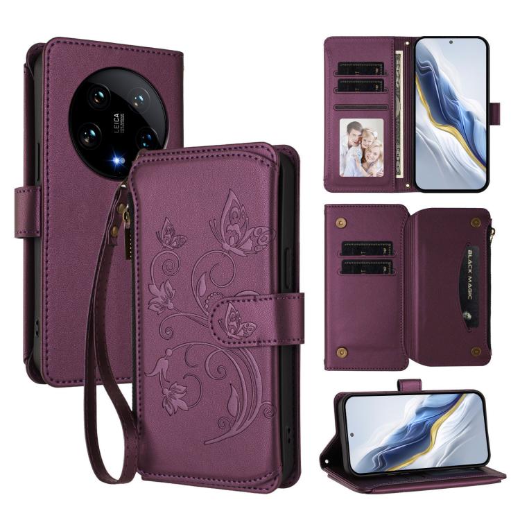 Butterfly Love Flower Multi-card Zipper Wallet Leather Phone Case, For Xiaomi 14 Ultra, For Xiaomi 14 Pro, For Xiaomi 14, For Xiaomi 13T / 13T Pro / Redmi K60 Ultra, For Xiaomi 13 Ultra, For Xiaomi Civi 3