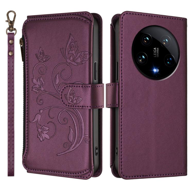 Butterfly Love Flower Multi-card Zipper Wallet Leather Phone Case, For Xiaomi 14 Ultra, For Xiaomi 14 Pro, For Xiaomi 14, For Xiaomi 13T / 13T Pro / Redmi K60 Ultra, For Xiaomi 13 Ultra, For Xiaomi Civi 3