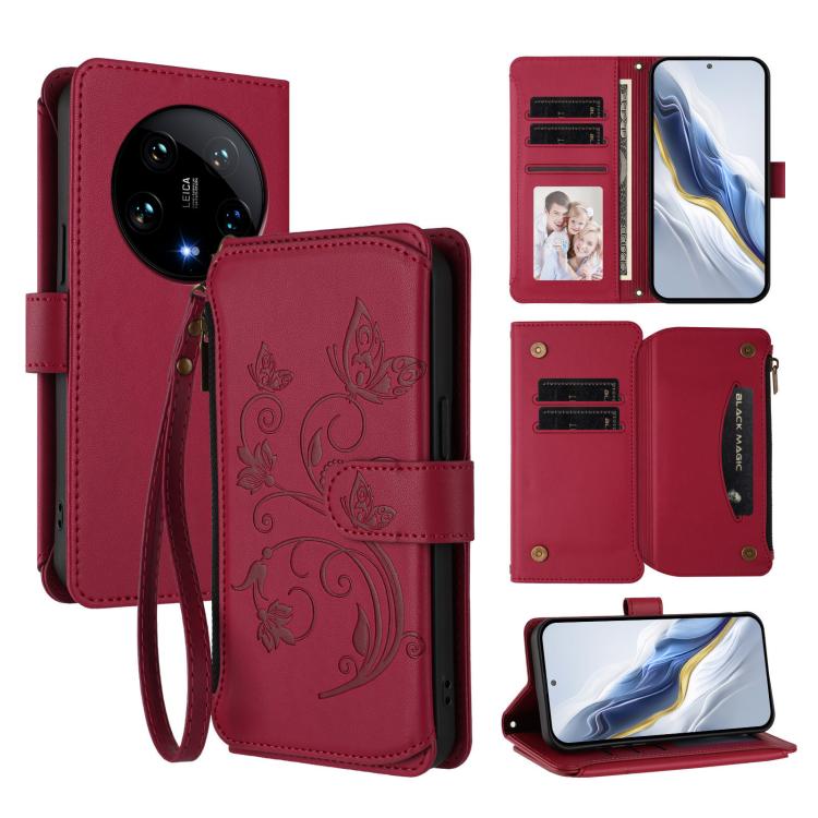 Butterfly Love Flower Multi-card Zipper Wallet Leather Phone Case, For Xiaomi 14 Ultra, For Xiaomi 14 Pro, For Xiaomi 14, For Xiaomi 13T / 13T Pro / Redmi K60 Ultra, For Xiaomi 13 Ultra, For Xiaomi Civi 3
