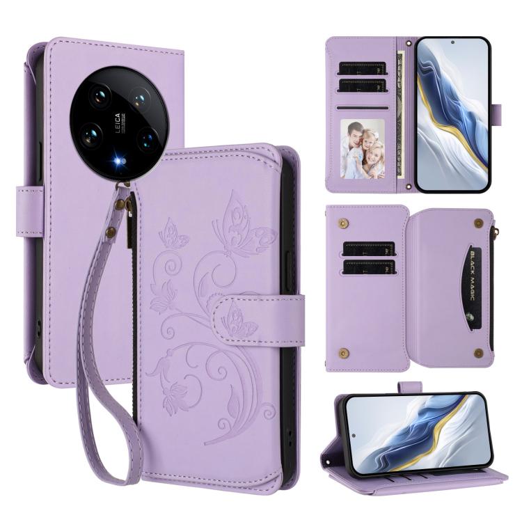 Butterfly Love Flower Multi-card Zipper Wallet Leather Phone Case, For Xiaomi 14 Ultra, For Xiaomi 14 Pro, For Xiaomi 14, For Xiaomi 13T / 13T Pro / Redmi K60 Ultra, For Xiaomi 13 Ultra, For Xiaomi Civi 3
