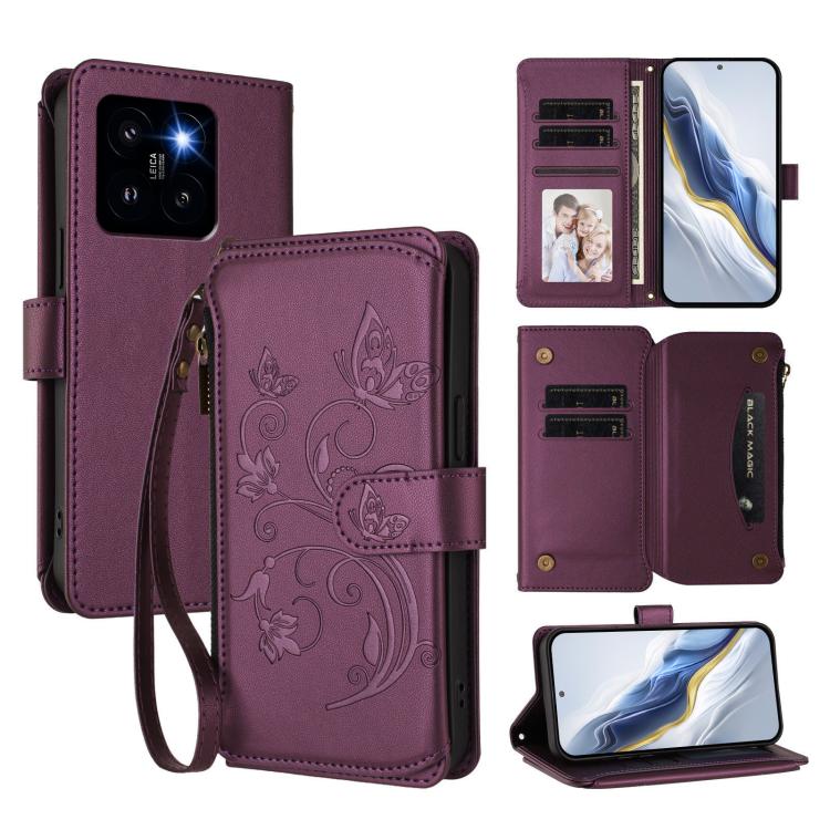 Butterfly Love Flower Multi-card Zipper Wallet Leather Phone Case, For Xiaomi 14 Ultra, For Xiaomi 14 Pro, For Xiaomi 14, For Xiaomi 13T / 13T Pro / Redmi K60 Ultra, For Xiaomi 13 Ultra, For Xiaomi Civi 3
