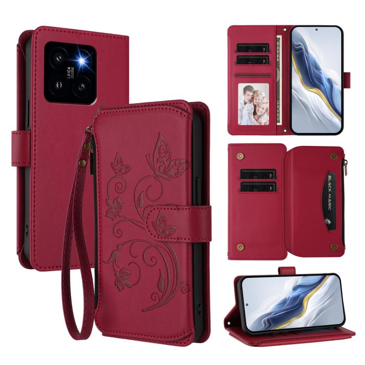 Butterfly Love Flower Multi-card Zipper Wallet Leather Phone Case, For Xiaomi 14 Ultra, For Xiaomi 14 Pro, For Xiaomi 14, For Xiaomi 13T / 13T Pro / Redmi K60 Ultra, For Xiaomi 13 Ultra, For Xiaomi Civi 3