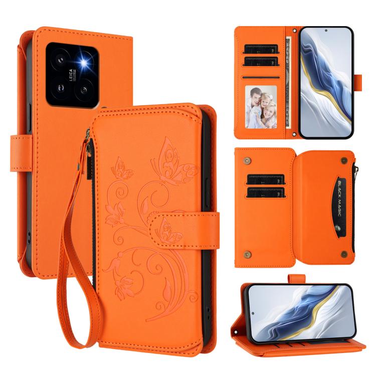 Butterfly Love Flower Multi-card Zipper Wallet Leather Phone Case, For Xiaomi 14 Ultra, For Xiaomi 14 Pro, For Xiaomi 14, For Xiaomi 13T / 13T Pro / Redmi K60 Ultra, For Xiaomi 13 Ultra, For Xiaomi Civi 3