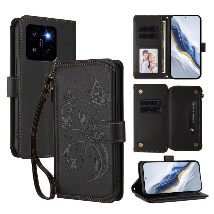 Butterfly Love Flower Multi-card Zipper Wallet Leather Phone Case, For Xiaomi 14 Ultra, For Xiaomi 14 Pro, For Xiaomi 14, For Xiaomi 13T / 13T Pro / Redmi K60 Ultra, For Xiaomi 13 Ultra, For Xiaomi Civi 3