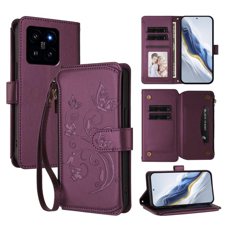 Butterfly Love Flower Multi-card Zipper Wallet Leather Phone Case, For Xiaomi 14 Ultra, For Xiaomi 14 Pro, For Xiaomi 14, For Xiaomi 13T / 13T Pro / Redmi K60 Ultra, For Xiaomi 13 Ultra, For Xiaomi Civi 3