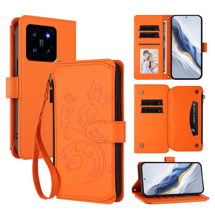 Butterfly Love Flower Multi-card Zipper Wallet Leather Phone Case, For Xiaomi 14 Ultra, For Xiaomi 14 Pro, For Xiaomi 14, For Xiaomi 13T / 13T Pro / Redmi K60 Ultra, For Xiaomi 13 Ultra, For Xiaomi Civi 3