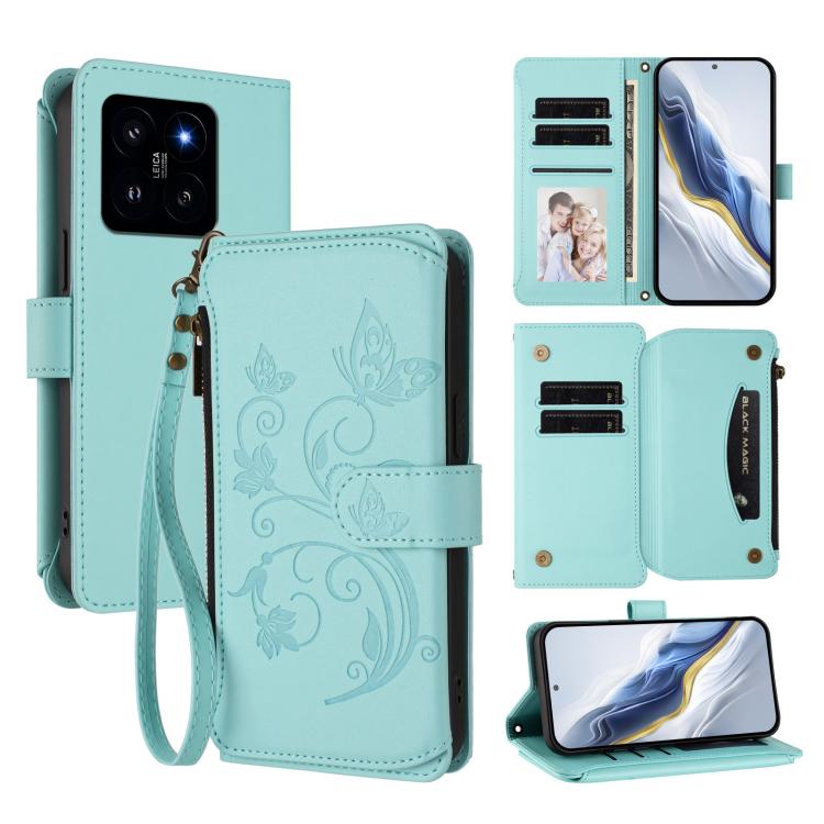 Butterfly Love Flower Multi-card Zipper Wallet Leather Phone Case, For Xiaomi 14 Ultra, For Xiaomi 14 Pro, For Xiaomi 14, For Xiaomi 13T / 13T Pro / Redmi K60 Ultra, For Xiaomi 13 Ultra, For Xiaomi Civi 3