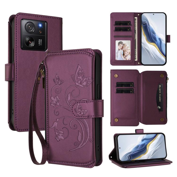 Butterfly Love Flower Multi-card Zipper Wallet Leather Phone Case, For Xiaomi 14 Ultra, For Xiaomi 14 Pro, For Xiaomi 14, For Xiaomi 13T / 13T Pro / Redmi K60 Ultra, For Xiaomi 13 Ultra, For Xiaomi Civi 3