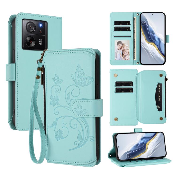 Butterfly Love Flower Multi-card Zipper Wallet Leather Phone Case, For Xiaomi 14 Ultra, For Xiaomi 14 Pro, For Xiaomi 14, For Xiaomi 13T / 13T Pro / Redmi K60 Ultra, For Xiaomi 13 Ultra, For Xiaomi Civi 3