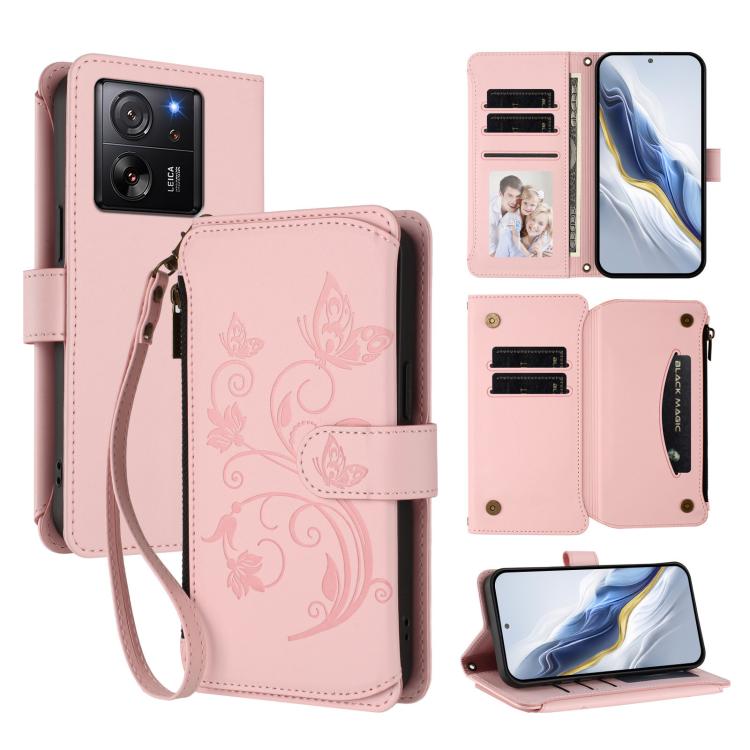 Butterfly Love Flower Multi-card Zipper Wallet Leather Phone Case, For Xiaomi 14 Ultra, For Xiaomi 14 Pro, For Xiaomi 14, For Xiaomi 13T / 13T Pro / Redmi K60 Ultra, For Xiaomi 13 Ultra, For Xiaomi Civi 3