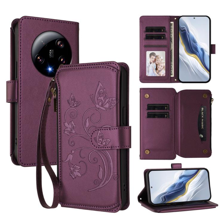 Butterfly Love Flower Multi-card Zipper Wallet Leather Phone Case, For Xiaomi 14 Ultra, For Xiaomi 14 Pro, For Xiaomi 14, For Xiaomi 13T / 13T Pro / Redmi K60 Ultra, For Xiaomi 13 Ultra, For Xiaomi Civi 3