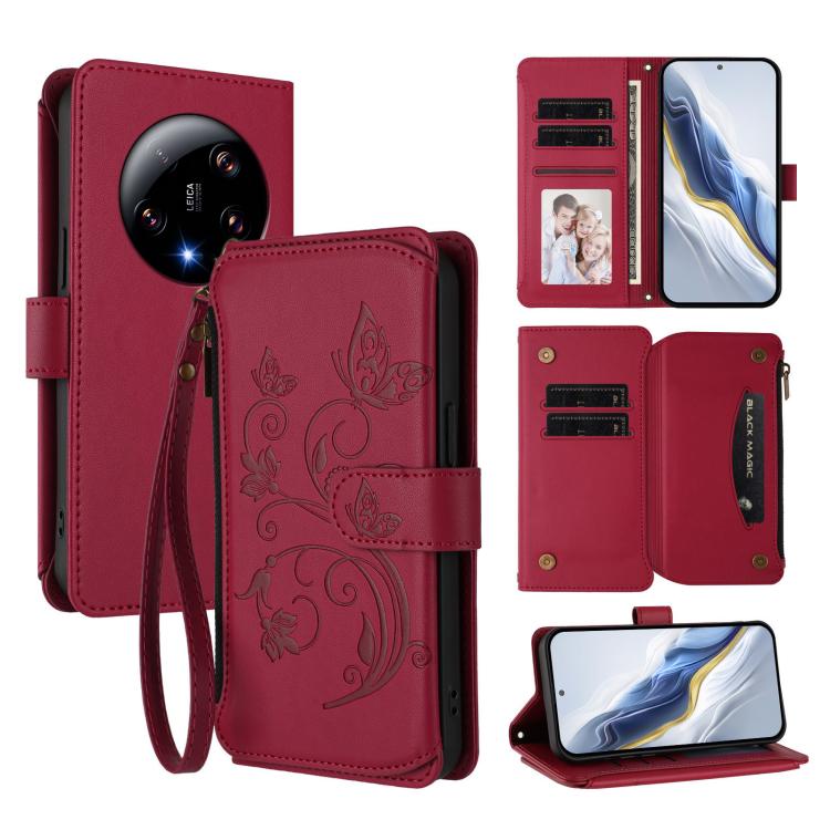 Butterfly Love Flower Multi-card Zipper Wallet Leather Phone Case, For Xiaomi 14 Ultra, For Xiaomi 14 Pro, For Xiaomi 14, For Xiaomi 13T / 13T Pro / Redmi K60 Ultra, For Xiaomi 13 Ultra, For Xiaomi Civi 3