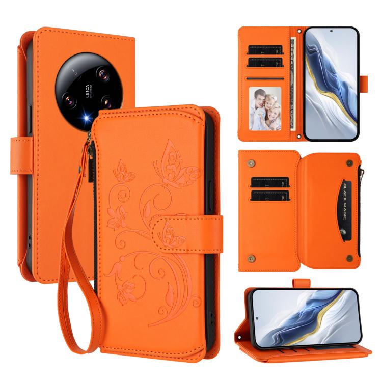 Butterfly Love Flower Multi-card Zipper Wallet Leather Phone Case, For Xiaomi 14 Ultra, For Xiaomi 14 Pro, For Xiaomi 14, For Xiaomi 13T / 13T Pro / Redmi K60 Ultra, For Xiaomi 13 Ultra, For Xiaomi Civi 3