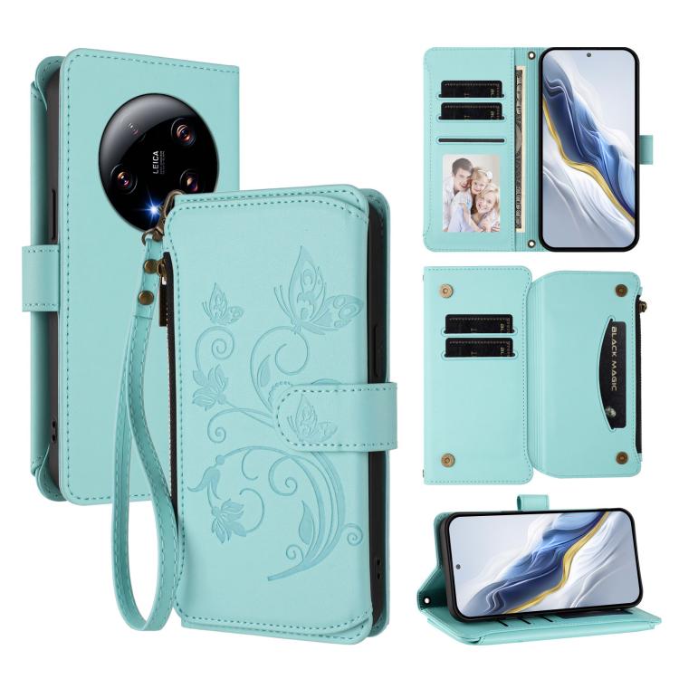 Butterfly Love Flower Multi-card Zipper Wallet Leather Phone Case, For Xiaomi 14 Ultra, For Xiaomi 14 Pro, For Xiaomi 14, For Xiaomi 13T / 13T Pro / Redmi K60 Ultra, For Xiaomi 13 Ultra, For Xiaomi Civi 3