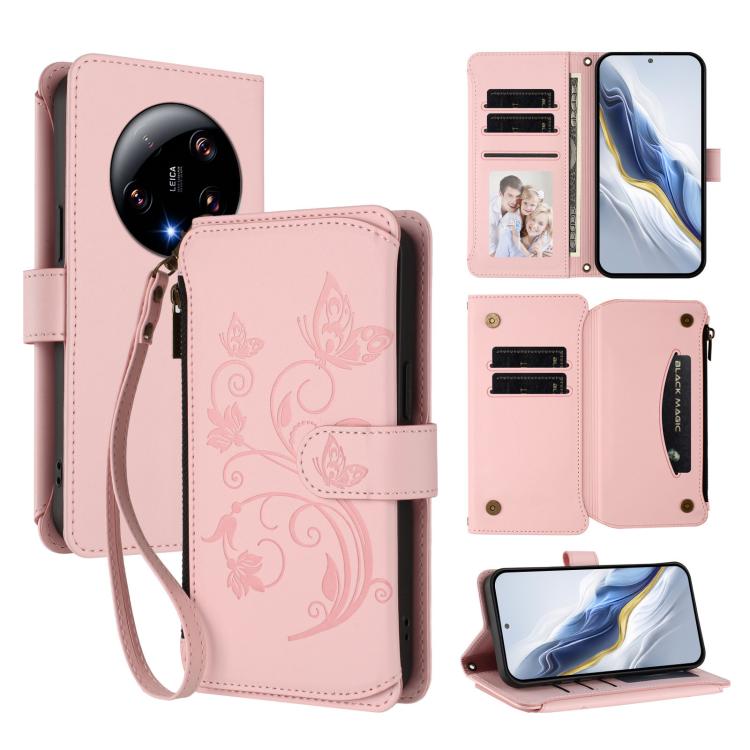 Butterfly Love Flower Multi-card Zipper Wallet Leather Phone Case, For Xiaomi 14 Ultra, For Xiaomi 14 Pro, For Xiaomi 14, For Xiaomi 13T / 13T Pro / Redmi K60 Ultra, For Xiaomi 13 Ultra, For Xiaomi Civi 3