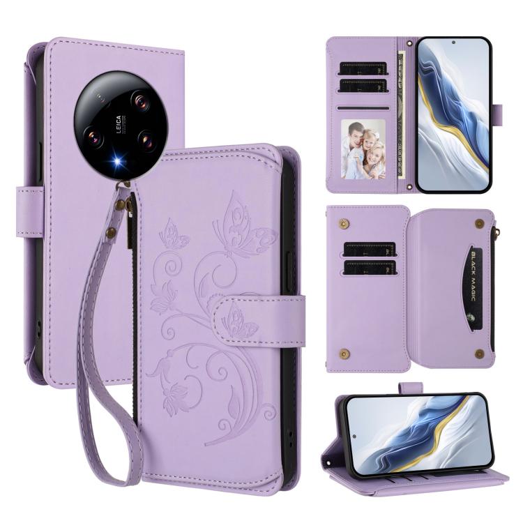 Butterfly Love Flower Multi-card Zipper Wallet Leather Phone Case, For Xiaomi 14 Ultra, For Xiaomi 14 Pro, For Xiaomi 14, For Xiaomi 13T / 13T Pro / Redmi K60 Ultra, For Xiaomi 13 Ultra, For Xiaomi Civi 3