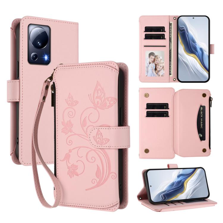 Butterfly Love Flower Multi-card Zipper Wallet Leather Phone Case, For Xiaomi 13 Lite / Civi 2, For Xiaomi 13 Pro, For Xiaomi 13, For Xiaomi 12T / 12T Pro / Redmi K50 Ultra, For Xiaomi 12S Ultra, For Xiaomi 12 Pro / 12S Pro