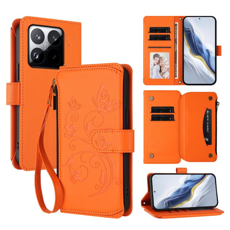 Butterfly Love Flower Multi-card Zipper Wallet Leather Phone Case, For Xiaomi 17 Max 5G, For Xiaomi 17T Pro 5G, For Xiaomi Poco M7 4G 169mm, For Xiaomi 15T Pro 5G, For Xiaomi 15T 5G, For Xiaomi Poco F7 Ultra / Redmi K80 Pro