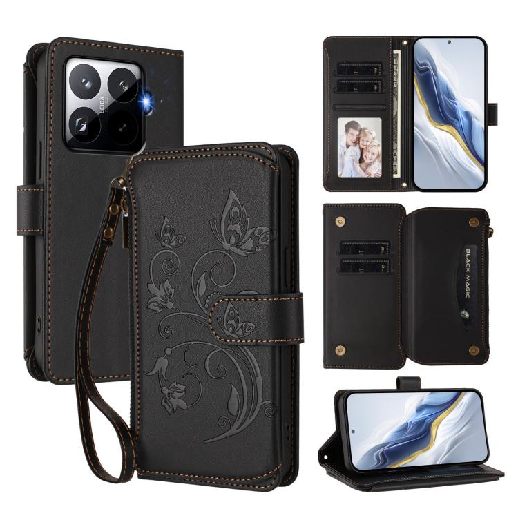 Butterfly Love Flower Multi-card Zipper Wallet Leather Phone Case, For Xiaomi 17 Max 5G, For Xiaomi 17T Pro 5G, For Xiaomi Poco M7 4G 169mm, For Xiaomi 15T Pro 5G, For Xiaomi 15T 5G, For Xiaomi Poco F7 Ultra / Redmi K80 Pro
