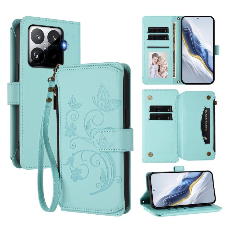 Butterfly Love Flower Multi-card Zipper Wallet Leather Phone Case, For Xiaomi 17 Max 5G, For Xiaomi 17T Pro 5G, For Xiaomi Poco M7 4G 169mm, For Xiaomi 15T Pro 5G, For Xiaomi 15T 5G, For Xiaomi Poco F7 Ultra / Redmi K80 Pro