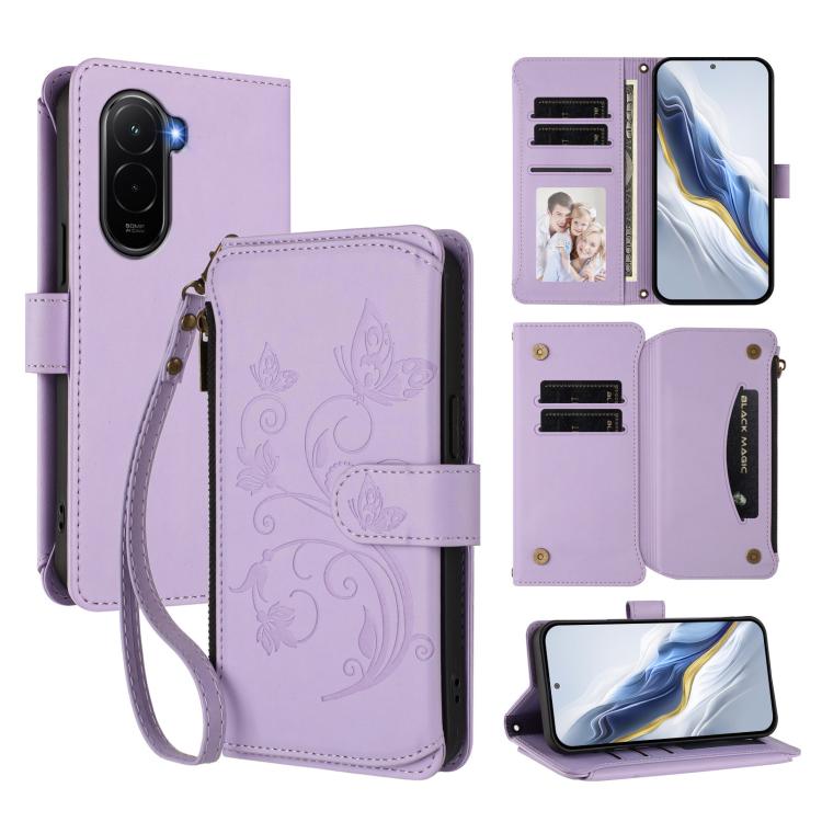 Butterfly Love Flower Multi-card Zipper Wallet Leather Phone Case, For Xiaomi 17 Max 5G, For Xiaomi 17T Pro 5G, For Xiaomi Poco M7 4G 169mm, For Xiaomi 15T Pro 5G, For Xiaomi 15T 5G, For Xiaomi Poco F7 Ultra / Redmi K80 Pro