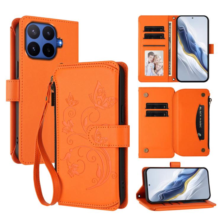 Butterfly Love Flower Multi-card Zipper Wallet Leather Phone Case, For Xiaomi 17 Max 5G, For Xiaomi 17T Pro 5G, For Xiaomi Poco M7 4G 169mm, For Xiaomi 15T Pro 5G, For Xiaomi 15T 5G, For Xiaomi Poco F7 Ultra / Redmi K80 Pro