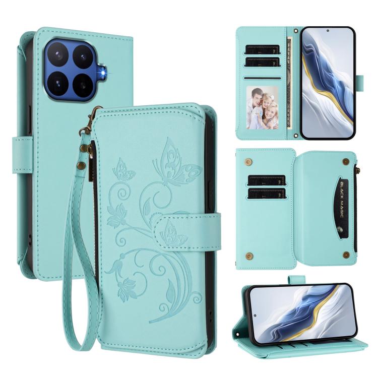 Butterfly Love Flower Multi-card Zipper Wallet Leather Phone Case, For Xiaomi 17 Max 5G, For Xiaomi 17T Pro 5G, For Xiaomi Poco M7 4G 169mm, For Xiaomi 15T Pro 5G, For Xiaomi 15T 5G, For Xiaomi Poco F7 Ultra / Redmi K80 Pro