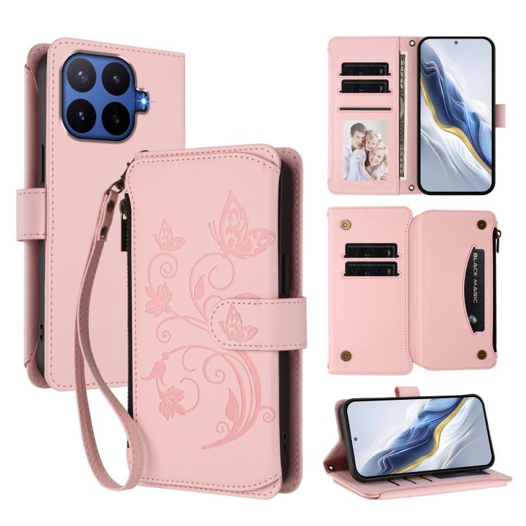 Butterfly Love Flower Multi-card Zipper Wallet Leather Phone Case, For Xiaomi 17 Max 5G, For Xiaomi 17T Pro 5G, For Xiaomi Poco M7 4G 169mm, For Xiaomi 15T Pro 5G, For Xiaomi 15T 5G, For Xiaomi Poco F7 Ultra / Redmi K80 Pro